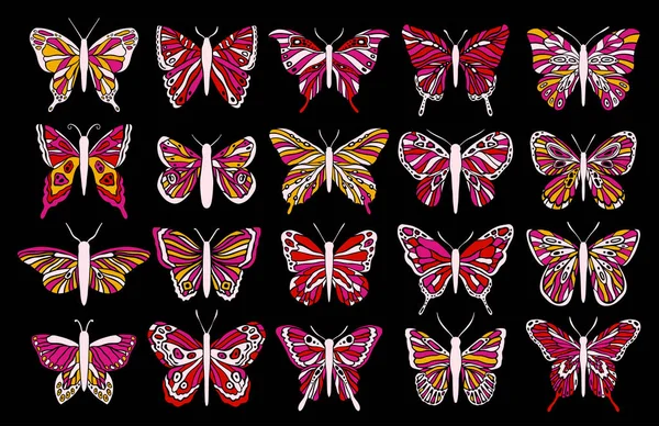 Motyl Zestaw Kolorów Dekoracja Okna Witrażowe Symbol Elementu Zwierząt Ilustracja — Wektor stockowy