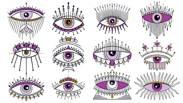 Evil Ver Símbolo Dos Olhos Definido Emblema Místico Oculto Tatuagem — Vetor de Stock