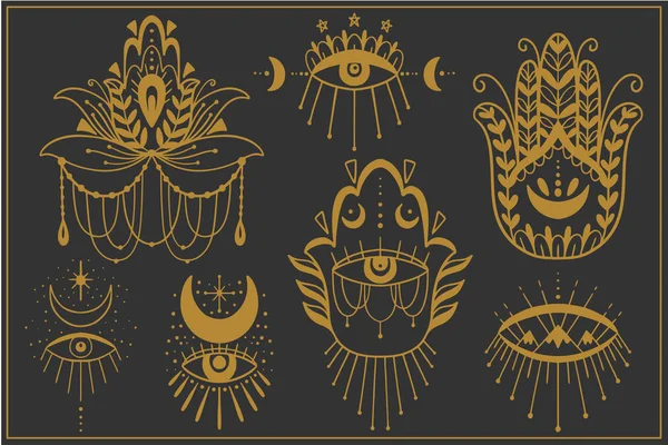 Kwaad Wakend Oog Symboolset Occulte Mystic Hamsa Embleem Grafisch Ontwerp — Stockvector