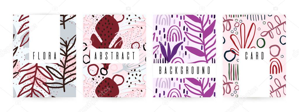 Creative background with floral elements and different textures. Collage. Design for poster, card, invitation, placard, brochure, flyer.