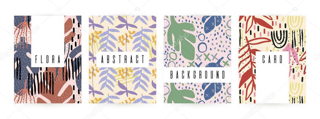 Creative background with floral elements and different textures. Collage. Design for poster, card, invitation, placard, brochure, flyer.