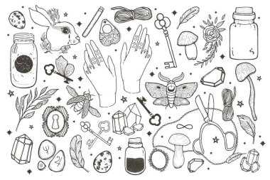 Sketch vektör grafik Dikişsiz desen çizim mistik ve gizli el ile sembolleri çizilmiş. Sihirli ve ezoterik kavramı. Vintage öğe Masonluk. Fantezi işareti. Vektör çizim