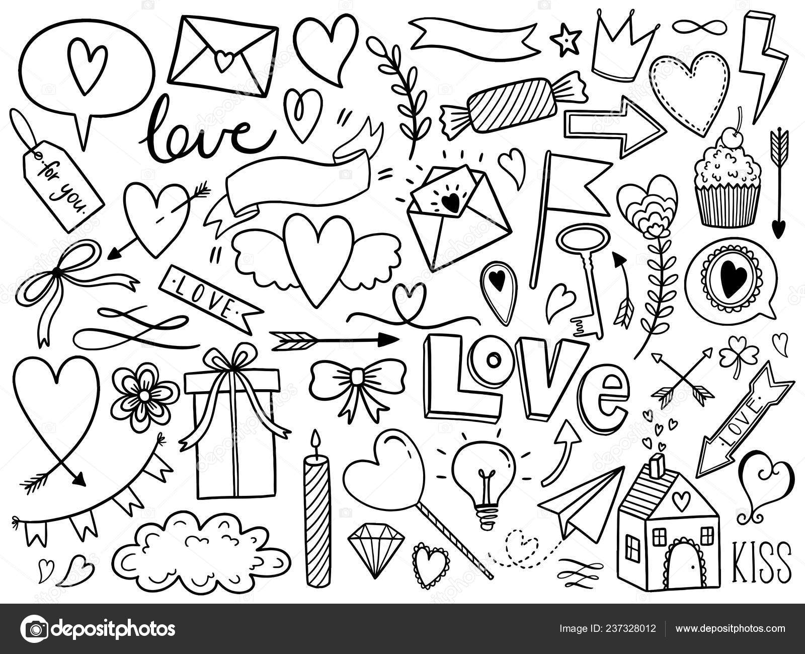 Hand drawn set by children, Vector love illustration, one line drawing,  gifts for valentines day Ornament