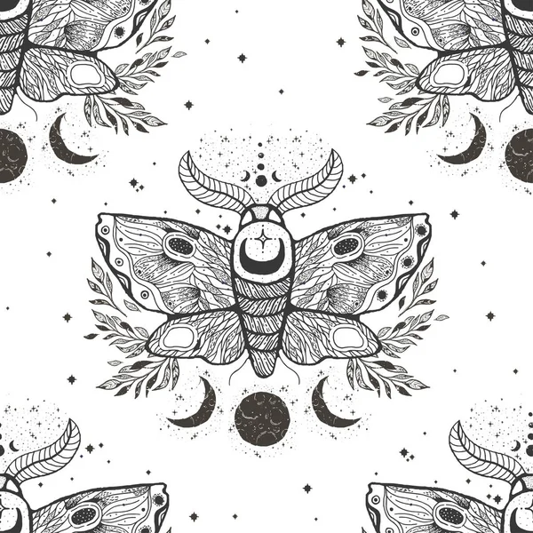 Padrão Sem Costura Vetorial Com Borboleta Mariposa Ilustração Desenho Mão —  Vetores de Stock