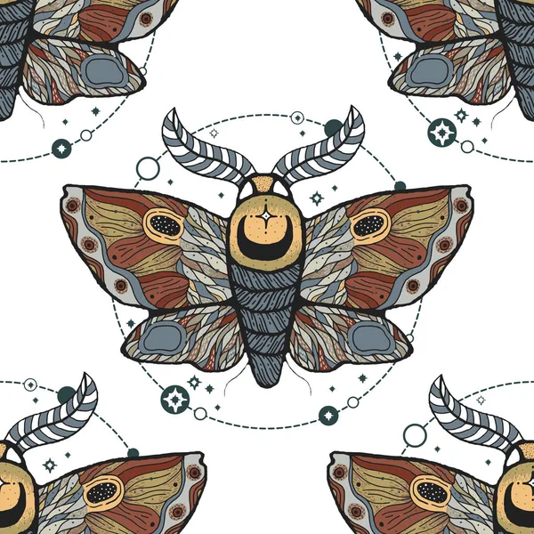 Padrão Sem Costura Vetorial Com Borboleta Mariposa Ilustração Desenho Mão — Vetor de Stock