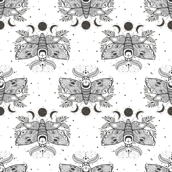 Векторний Безшовний Візерунок Метеликом Метеликом Малюнок Ручка Дизайн Татуювання Мистецтва — стоковий вектор