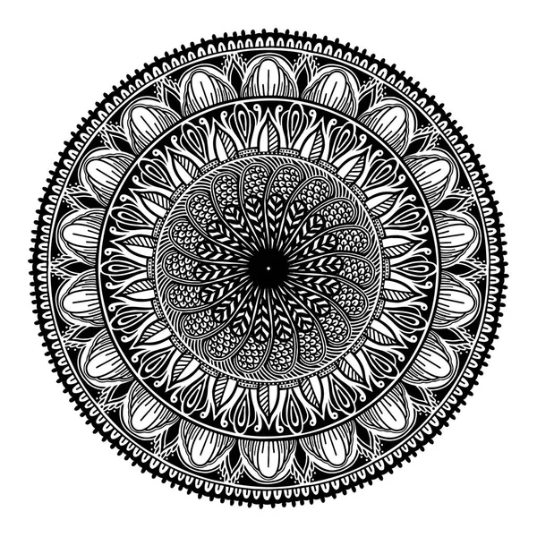Okrągłe, czarne Mandala na białym tle białego tła. Wektor Boho element rysunkowy. Symbol etniczny. — Wektor stockowy
