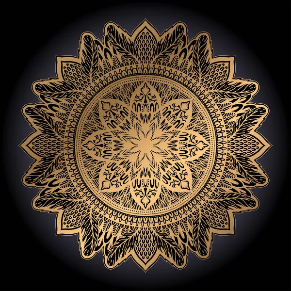 Mandala rotondo in oro su sfondo bianco isolato nero. Elemento di disegno vettoriale boho. Simbolo etnico . — Vettoriale Stock