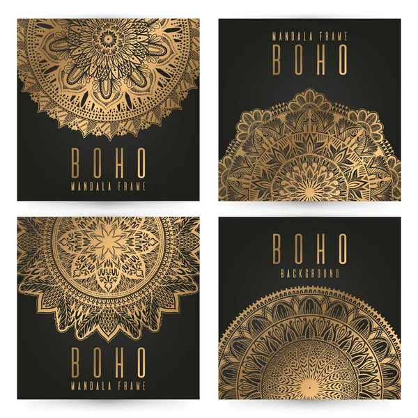 Conjunto de tarjetas de mandala vintage vectorial, color oro. Diseño oriental Layo — Vector de stock