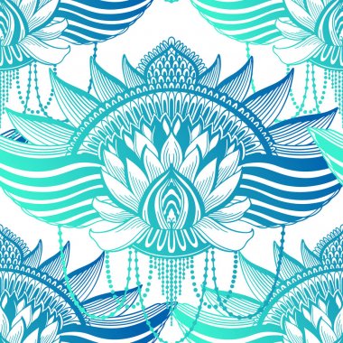 Sanat dikişsiz desen lotus çiçek mandala. Etnik soyut baskı. Renkli yinelenen arka plan dokusu. Kültür bohem süs.