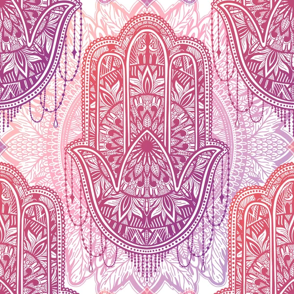 Art seamless pattern hamsa mandala. Ethnic abstract print. Color — Stock Vector