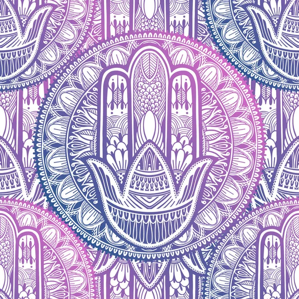 Art seamless pattern hamsa mandala. Ethnic abstract print. Color — Stock Vector