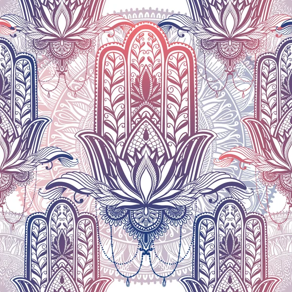 Art seamless pattern hamsa mandala. Ethnic abstract print. Color — Stock Vector
