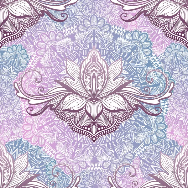 Art seamless pattern lotus flower mandala. Ethnic abstract print — Stock Vector