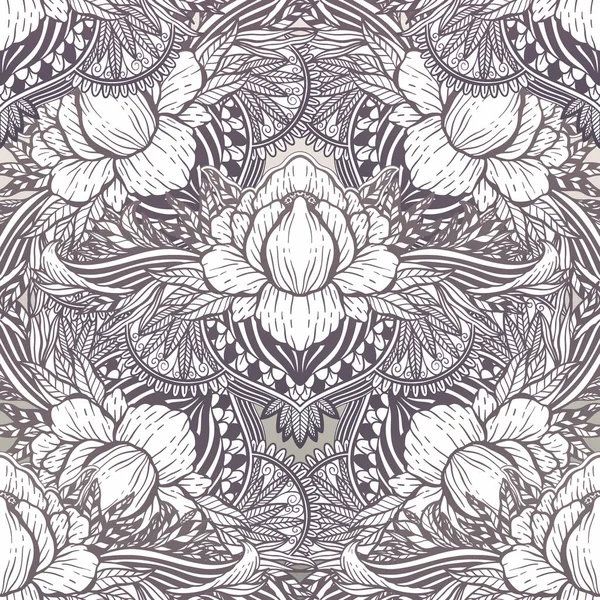 예술 원활한 패턴 연꽃 만다라. 민족 추상 인쇄 — 스톡 벡터
