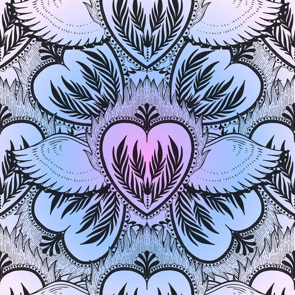 Візерунок графічна ілюстрація Прекрасне святе серце з містичними та окультними символами. стилі езотеричного бохо . — стоковий вектор