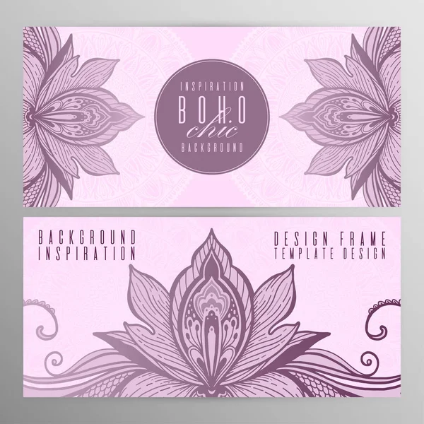 Vektor Vintage Mandala Lotuskarte Set rosa Farbe. Orientalisches Design. islam, arabisch, indisch, osmanisch. Titelseite und Rückseite. Ethnisches Design. — Stockvektor