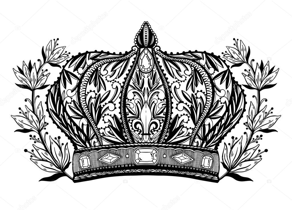 Crown king and queen elegant drawing art. Black color in white background.
