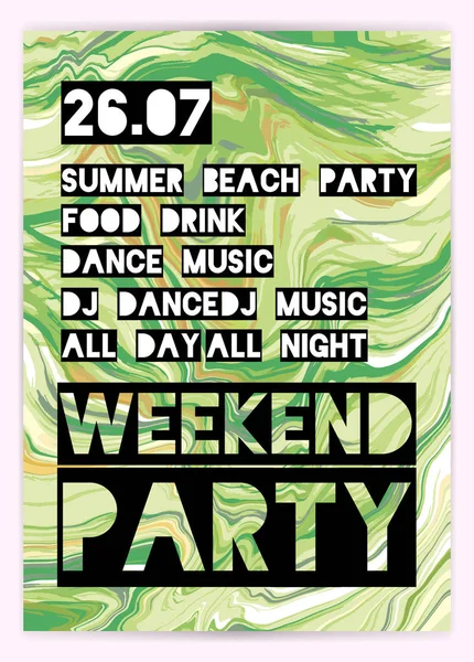 Cartel para la fiesta de verano. Fin de semana en la playa, disposición de vacaciones. Diseño tipográfico. Banner, prospecto, invitación . — Vector de stock