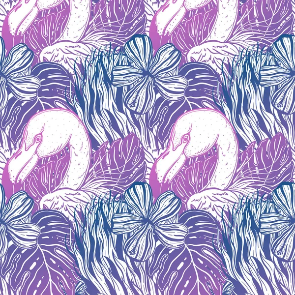 Seamless pattern Flamingo tropical animal bird. Summer nature drawing. Gradient color pink .Vector illustration.