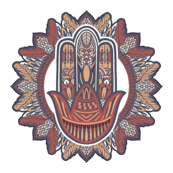 Hamsa Talisman religion asiatisk. Symbol för skydd och talisman mot det onda ögat. Tatuering motiv. — Stock vektor