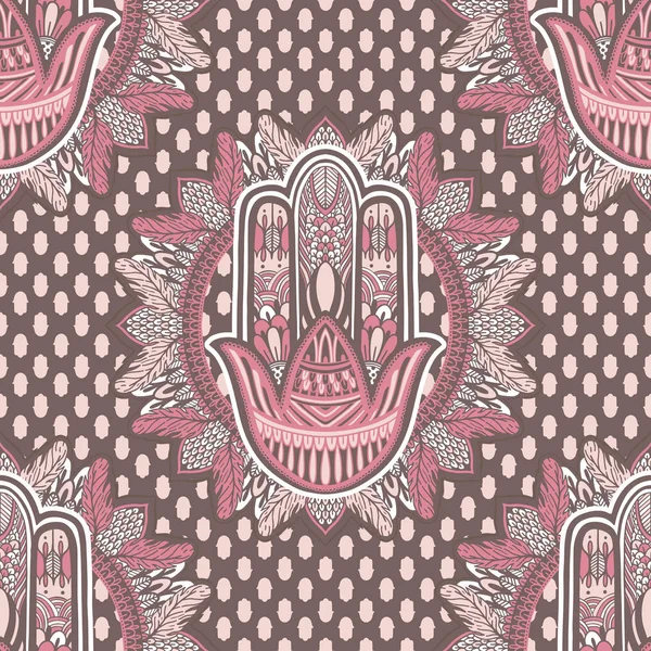 Art seamless pattern hamsa mandala. Ethnic abstract print. Colorful repeating background texture. Culture bohemian ornament. — Stock Vector
