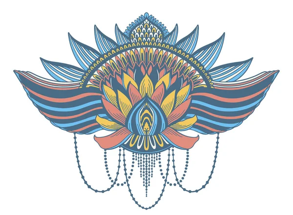 Lotus-virág etnikai szimbóluma. Tetoválás design motívum, dekorációs elem. Jelentkezzen ázsiai spiritualitás, Nirvana és az ártatlanság. — Stock Vector