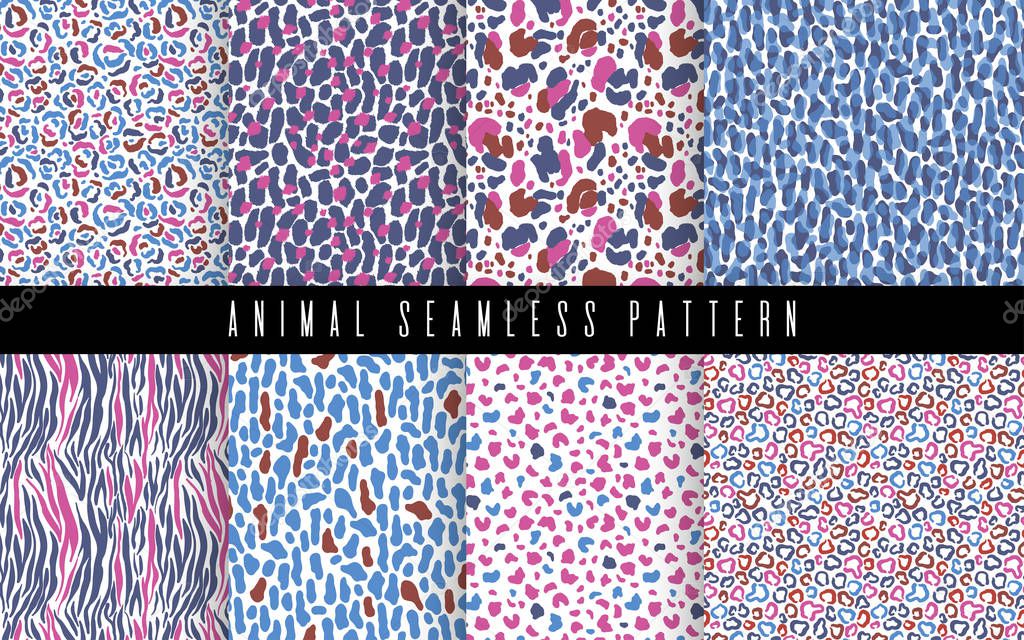 Seamless animal abstract pattern set art. Texture with Hand Painted Crossing Brush Strokes for Print. Fur texture background. Modern graphics.
