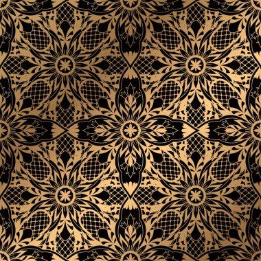 Siyah arka planda Dikişsiz desen altın mozaik oryantal. Geleneksel antika süsleme Fas ve Arap. Geometri oryantal etnik kiremit.