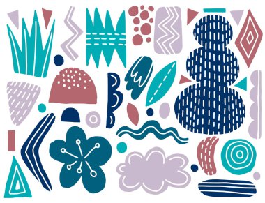 İzole naif soyut şekli ayarlayın. Çizim kavramı stili. Basit elemanları Doodle.