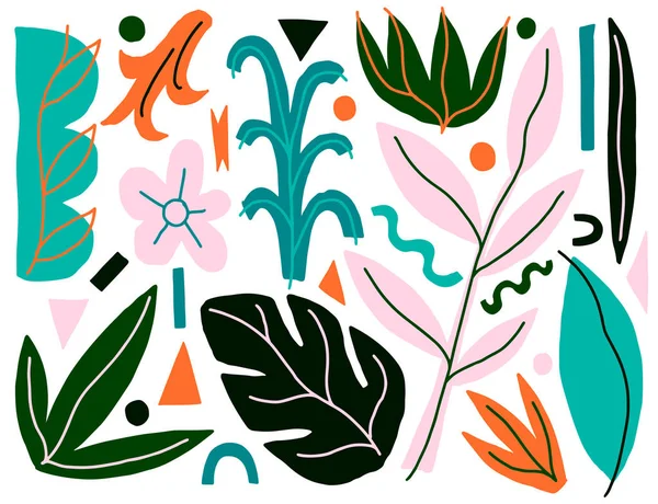 Doğa düz saf set. Bitkiler beyaz arka planda izole şekli. Minimal tarzı fantezi. Trendy yaratıcı tasarım.