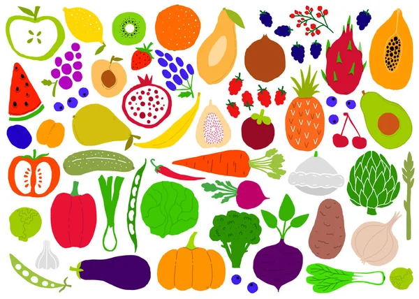 Frutas e legumes ingênuos silhuetas grandes e simples. Objetos isolados sobre fundo branco. Logotipo ou elemento para a concepção de frutas e produtos hortícolas . — Vetor de Stock