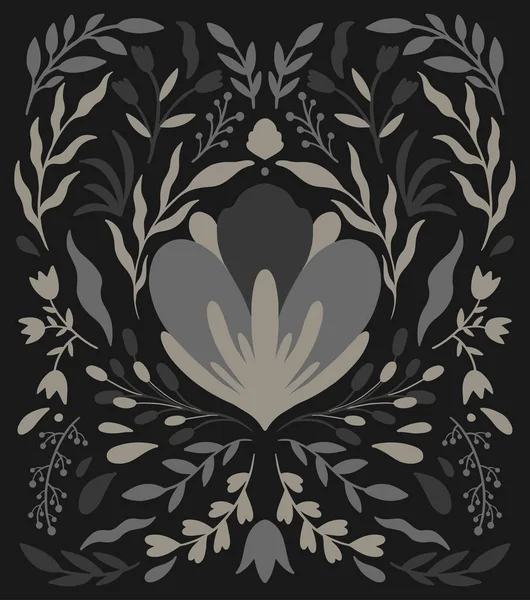 Adorno floral decorativo étnico popular. Composición especular de simetría. Dibujo ornamento abstracto . — Vector de stock