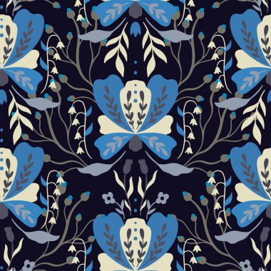 Dikişsiz desen çiçek. Doğa halk süsü. Etno boho tarzı. El çizimi.