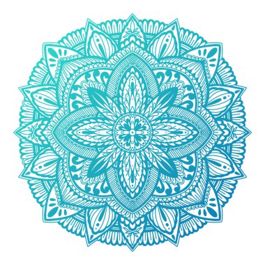 Etnik Mandala dekorasyonu. Boho şık oryantal motif. Beyaz arka planda degrade renk.
