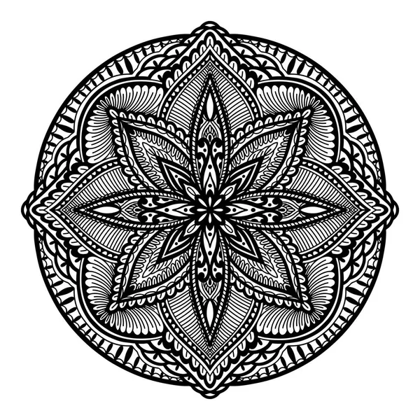 Decoración étnica de mandala. Motivo oriental boho chic. Color negro en fondo blanco . — Archivo Imágenes Vectoriales