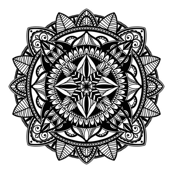 Decoración étnica de mandala. Motivo oriental boho chic. Color negro en fondo blanco . — Archivo Imágenes Vectoriales