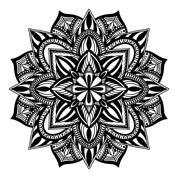 Etnikai Mandala dekoráció. Boho elegáns keleti motívum. Fekete szín fehér háttéren. — Stock Vector