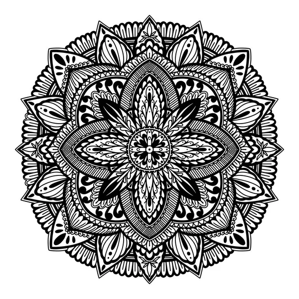 Decoración étnica de mandala. Motivo oriental boho chic. Color negro en fondo blanco . — Vector de stock