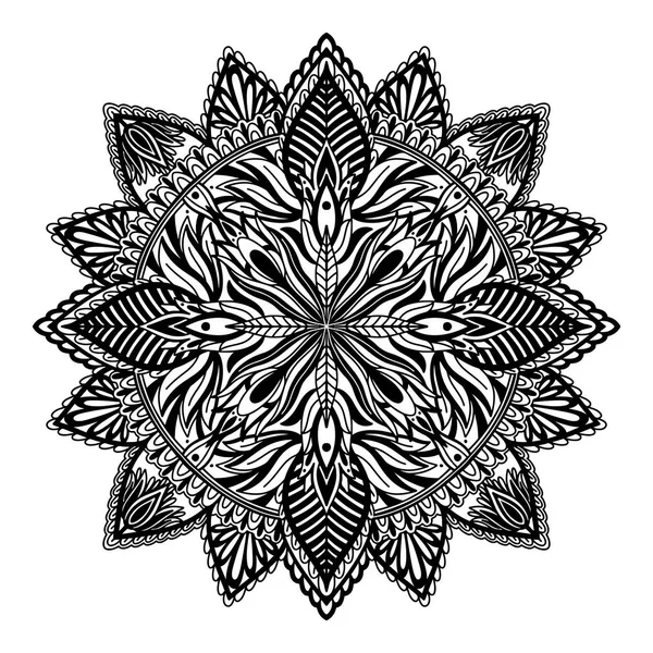 Etnikai Mandala dekoráció. Boho elegáns keleti motívum. Fekete szín fehér háttéren. — Stock Vector