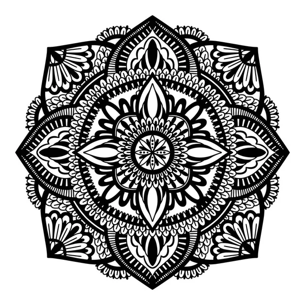 Decoración étnica de mandala. Motivo oriental boho chic. Color negro en fondo blanco . — Vector de stock