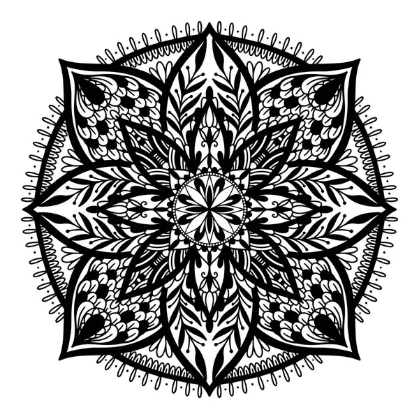 Decoración étnica de mandala. Motivo oriental boho chic. Color negro en fondo blanco . — Archivo Imágenes Vectoriales