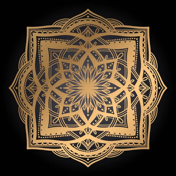 Decorazione etnica Mandala. Boho chic motivo orientale. Colore oro su sfondo nero . — Vettoriale Stock
