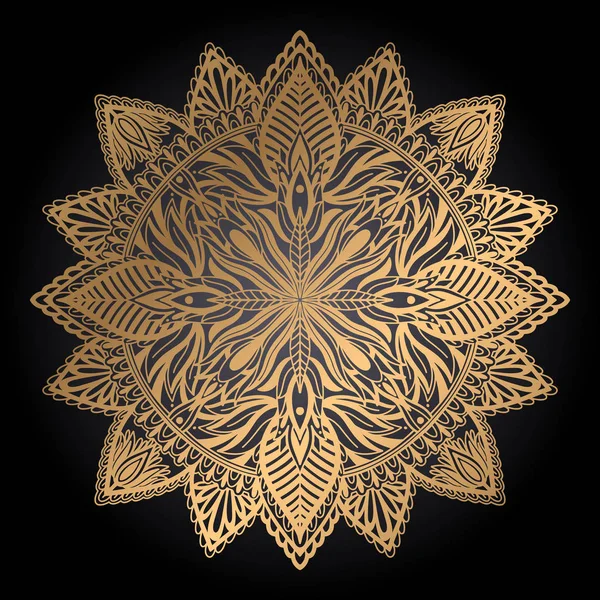 Etnik Mandala dekorasyonu. Boho şık oryantal motif. Siyah arka planaltın renk.