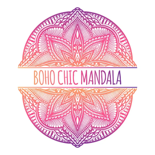 Etnis Mandala frame decoration.Boho chic oriental motif. Warna gradien pada latar belakang putih . - Stok Vektor