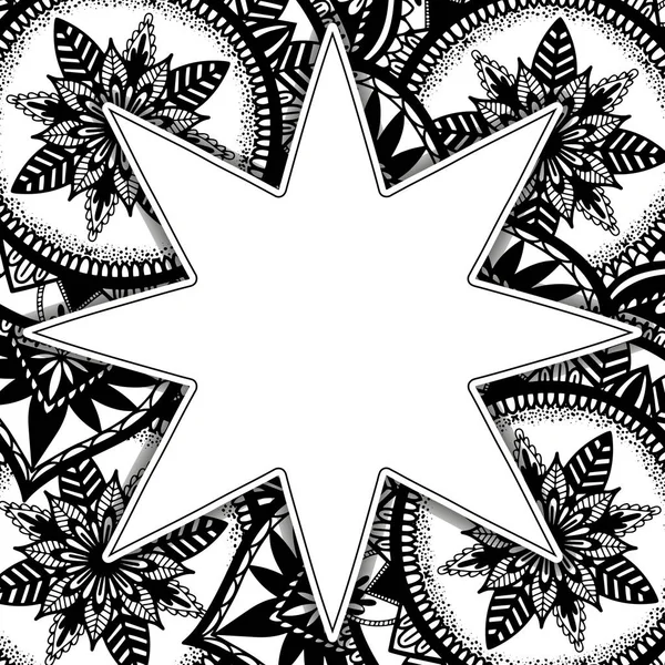 Etnikai Mandala frame dekoráció. Boho elegáns keleti motívum. Fekete szín fehér háttéren. — Stock Vector