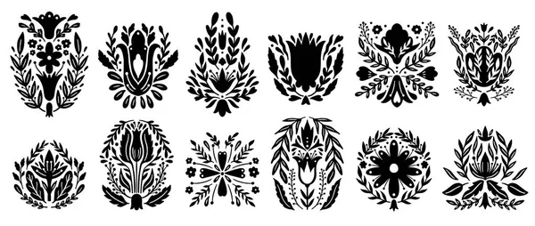 Traditionella folk prydnad uppsättning element. Dekoration Ethno design, blommig nationell symbol. — Stock vektor