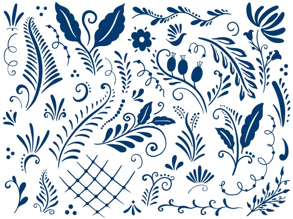 Volksmotiv gzhel Ornament. traditionelle russische dekorative Malerei. weiße und blaue Farbe. — Stockvektor
