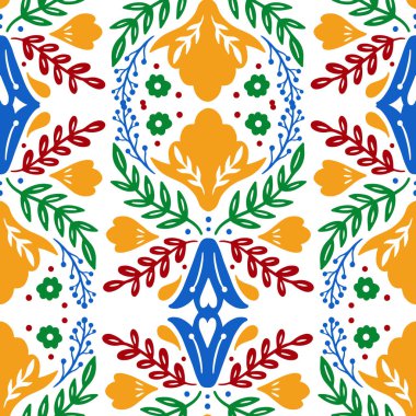 Dikişsiz desen çiçek geleneksel. Doğa halk süsü. Etno boho tarzı. El çizimi.