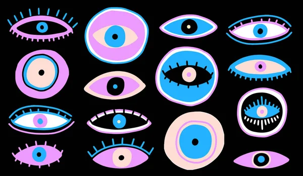 Mal Voir le symbole des yeux ensemble naïf. Emblème mystique occulte, tatouage design graphique. Signe ésotérique alchimie, style décoratif, vue providence . — Image vectorielle